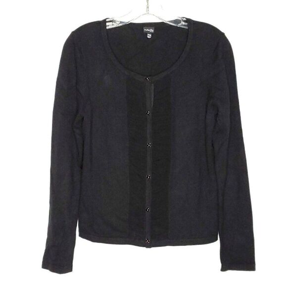 Rafaella Cotton Cardigan Sweater M Petite Semi Sheer Ruched Fairy Preppy Black - Picture 1 of 7